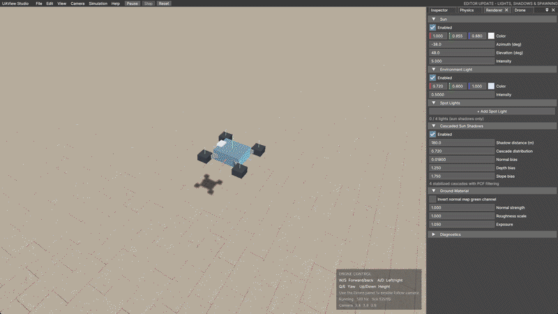 Two simulated drones colliding in the Simulation Engine editor