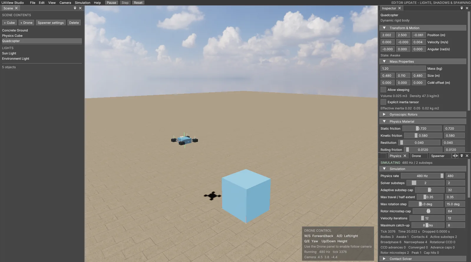 Vulkan editor for the drone physics simulation